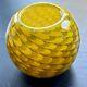 Art Glass Vase Bowl Pulled Feather Pattern Handcrafted Contemp Studio Yellow