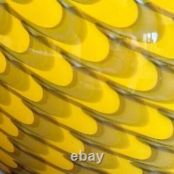 Art Glass Vase Bowl Pulled Feather Pattern Handcrafted Contemp Studio Yellow