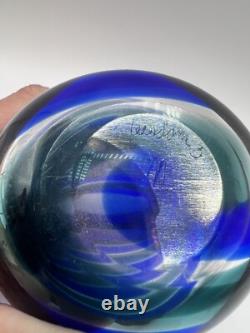 Art Glass Vase MCM Cobalt Blue Green Clear Stripe Meydam Leerdam Signed 5