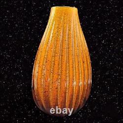 Art Glass Vase Tall Orange Amber Wavy Edges Thick Glass Vase Italian 11T 6W