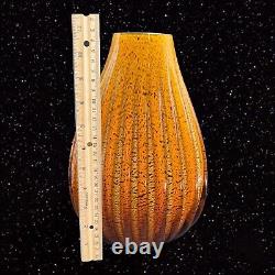 Art Glass Vase Tall Orange Amber Wavy Edges Thick Glass Vase Italian 11T 6W