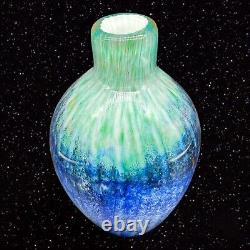 Art Glass Vase Thick White Cased Multicolor Glass Vase Green Blue 8T 2W