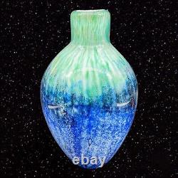 Art Glass Vase Thick White Cased Multicolor Glass Vase Green Blue 8T 2W