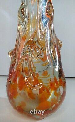 Art Glass Vintage Bubble Wrap Vase Orange Tangerine Brutalist Mid-century MCM