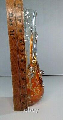 Art Glass Vintage Bubble Wrap Vase Orange Tangerine Brutalist Mid-century MCM