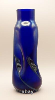 Art Nouvea Josef Rindskopf Söhne Art Glass Iridescent Pinched Marbled VASE 8.35