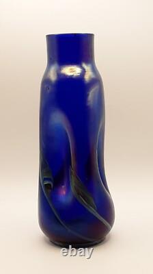 Art Nouvea Josef Rindskopf Söhne Art Glass Iridescent Pinched Marbled VASE 8.35