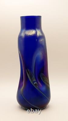 Art Nouvea Josef Rindskopf Söhne Art Glass Iridescent Pinched Marbled VASE 8.35