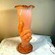 Art Nouveau Coral Orange Cased Glass Ruffled Edge Hand Holding Torch Vase C5-5