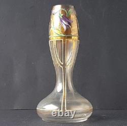 Art Nouveau Glass Vase, Enamel Painting, around 1910 O384