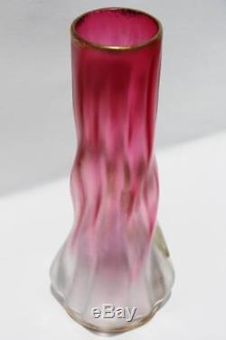 Art Nouveau Legras France Gild Enameled Frost Cranberry Glass Vase Poppy Flower