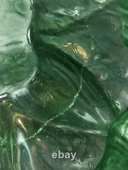 Art Nouveau Loetz Style Small Green Leaf Glass Vase Pair