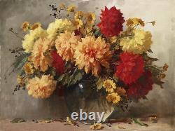 Art Oil painting beautiful still life peony flowers in glass vase hand painted