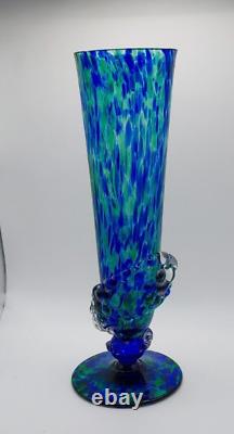 Art glass renate Sea BLUE & GREEN 3D glass wrap VASE 9 tall