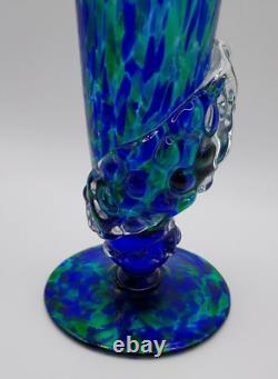 Art glass renate Sea BLUE & GREEN 3D glass wrap VASE 9 tall