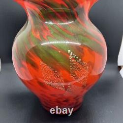 Art vase Orange Green With Gold Flecks Vintage Art Glass