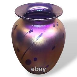 Arthur Allison Blown Iridescent Art Glass Vase Signed 5.75