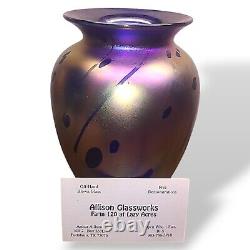 Arthur Allison Blown Iridescent Art Glass Vase Signed 5.75