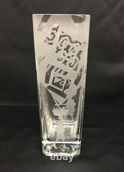 Artist Signed Vase Etched Tribal Geometric Africian Design Art Glass
