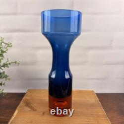 Aseda B5/610-B Bo Borgstrom Swedish Art Glass Vase Blue Orange MCM