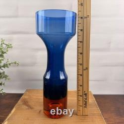 Aseda B5/610-B Bo Borgstrom Swedish Art Glass Vase Blue Orange MCM