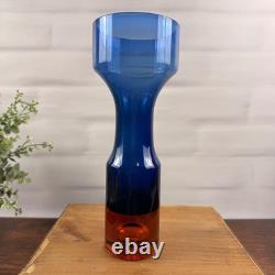 Aseda B5/610-B Bo Borgstrom Swedish Art Glass Vase Blue Orange MCM