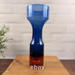 Aseda B5/610-B Bo Borgstrom Swedish Art Glass Vase Blue Orange MCM