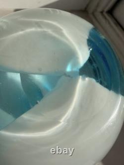 Asymmetric Blue White Cased Art Glass Egg Vase Signed Star Pontil Mark