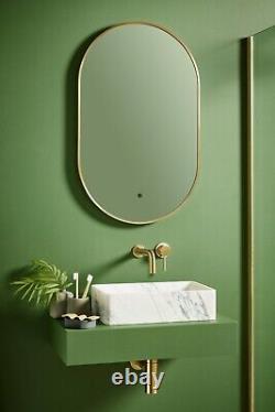 Aubrey LED Mirror Brushed Brass 500×800 Oval Stylish