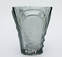August Walther & Sohne Beautiful Art Deco Vase Glass Three Faces