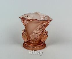 BROCKWITZ Art Deco Pressed Glass Pink Parakeet Bird Vase ca 1941 RARE