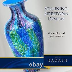 Badash Firestorm Murano-Style Art Glass Vase 10 Tall Decorative Mouth-Blow