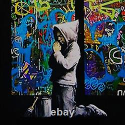 Banksy Prayer Church Window Stained Glass Cool Painting Canvas Print Wall Art