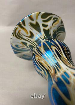 Beautiful Antique Signed Quezal American Art Glass Vase Iridescent King Tut