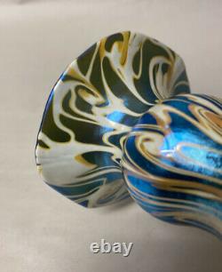 Beautiful Antique Signed Quezal American Art Glass Vase Iridescent King Tut