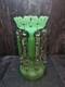 Beautiful Victorian Glowing Opaline Glass Green Lustre Vase 28cm Tall Bohemian