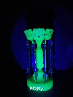 Beautiful Victorian Glowing Opaline Glass Green Lustre Vase 28cm tall Bohemian