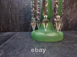 Beautiful Victorian Glowing Opaline Glass Green Lustre Vase 28cm tall Bohemian