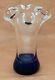 Beranek Czech Art Glass Vase Blue Polished Bottom Clear Ruffled Top 6 Tall