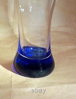 Beranek Czech Art Glass Vase Blue Polished Bottom Clear Ruffled Top 6 tall