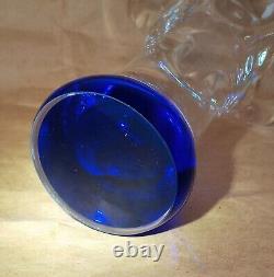 Beranek Czech Art Glass Vase Blue Polished Bottom Clear Ruffled Top 6 tall