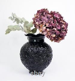 Black Glass Vase Edvin Ollers Elme Glassworks, Sweden 1930s