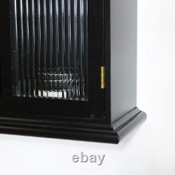 Black Reeded Glass Wall Cabinet shelf shelving storage vintage art deco