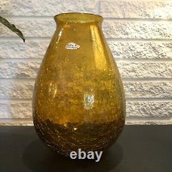 Blenko Art Glass 980L Amber Crackle Winslow Anderson Estate 11 1/2 Vase