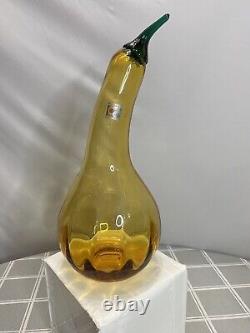 Blenko Handmade Amber & Green Glass Squash Gourd