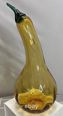 Blenko Handmade Amber & Green Glass Squash Gourd