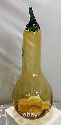 Blenko Handmade Amber & Green Glass Squash Gourd