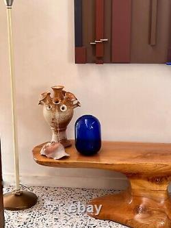 Blenko Shepherd Vtg Modern Cobalt Blue Art Glass Vase Decanter Bottle Mcm 8016M