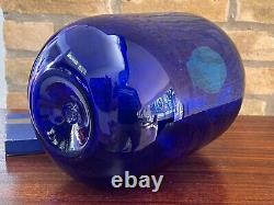 Blenko Shepherd Vtg Modern Cobalt Blue Art Glass Vase Decanter Bottle Mcm 8016M