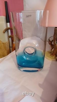 Blue & Clear Art Glass Vase Mid-Century Murano Sommerso Style 28cm tall